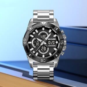 Mens Electronic Sports Chronograph Watch With A Steel Strap