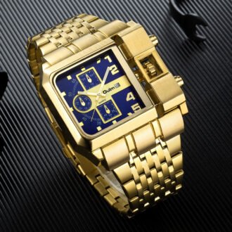 Steel-band Square Quartz Mens Watch With Calendar