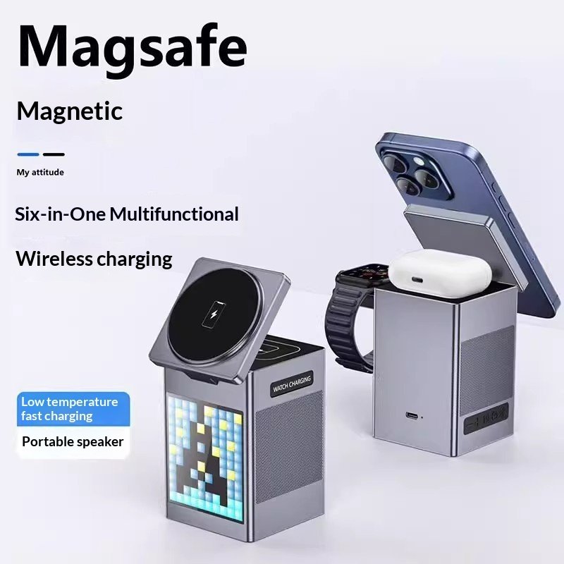 All-in-one Multi-functional Magnetic Bluetooth Speaker Alarm Clock Wireless Charger And Desktop Phone Stand - Image 4