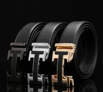 Automatic Buckle Men's Belt, Leather Lychee Pattern