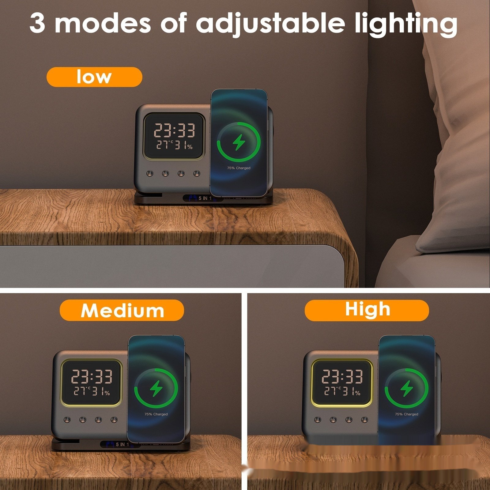 Multifunction Bracket Clock Temperature Suitable Mobile Phone Watch Magnetic Charger - Image 2