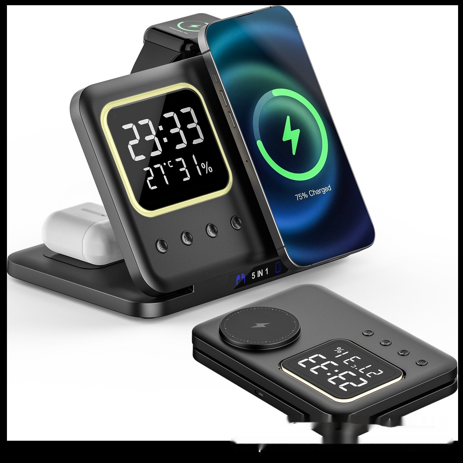 Multifunction Bracket Clock Temperature Suitable Mobile Phone Watch Magnetic Charger - Image 3