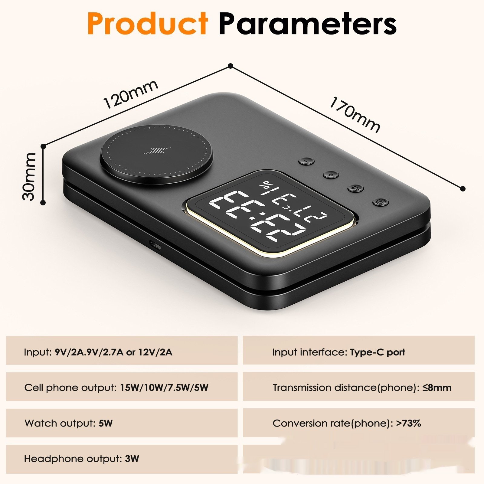 Multifunction Bracket Clock Temperature Suitable Mobile Phone Watch Magnetic Charger - Image 10