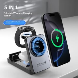 5-in-1 Multifunctional Wireless Charging Station With A Foldable Magnetic Holder For Your Desk