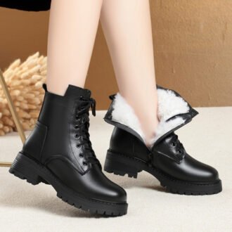 Women's Round Toe Cotton-padded Casual Cowhide Shoes