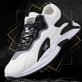 Fashion Black White Sneakers, Breathable Sports Shoes For Men