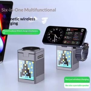 All-in-one Multi-functional Magnetic Bluetooth Speaker Alarm Clock Wireless Charger And Desktop Phone Stand