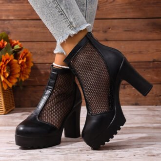 Women's Mesh Chunky Heel Fashion Boots