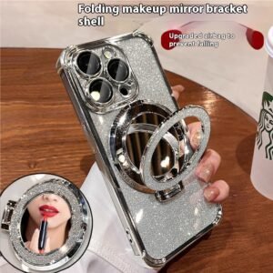 iPhone15 Case, Iphone16 Glitter Folding Bracket Protective Cover Drop-resistant Case