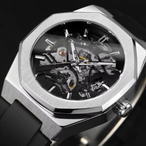 Casual Silver Automatic Mechanical Watch for Man