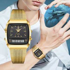 Business Casual Mesh Belt Waterproof Double Display Electronic Quartz Watch