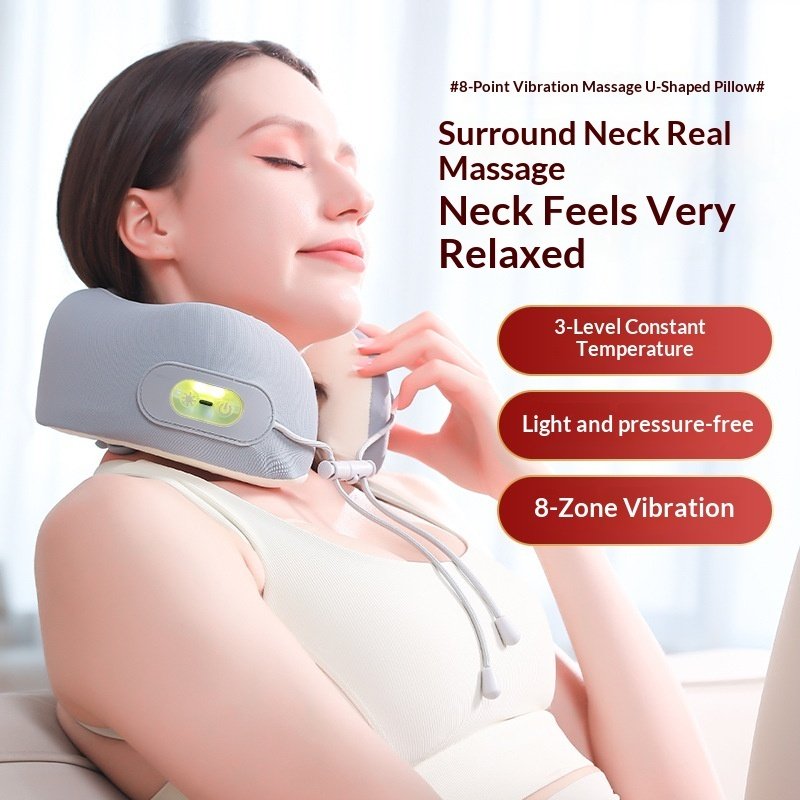 U-shaped Massager for Neck, Pillow With Heating Function For Neck Care Rechargeable