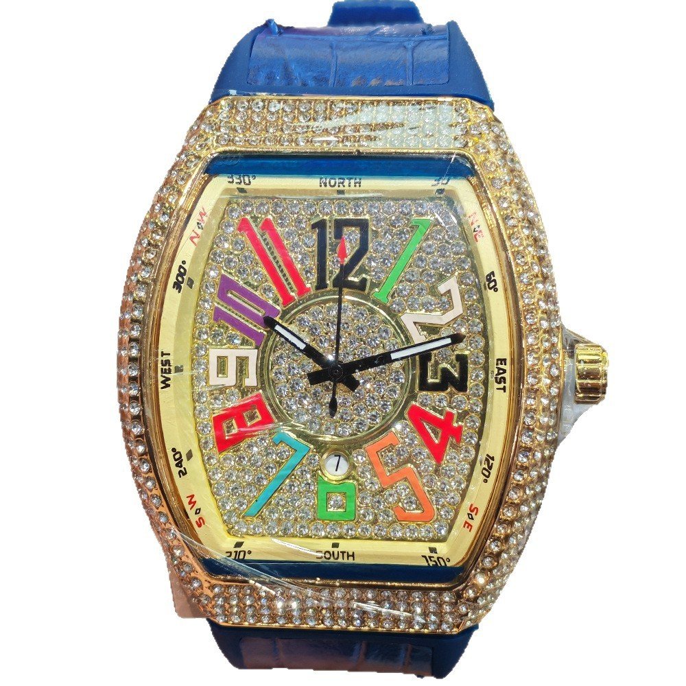 Barrel-shaped Minimalist Wristwatch Leather Strap Diamond Accents Quartz Watch - Image 9