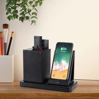 Vertical Leather Wireless Charger 10W Mobile Phone Fast Charging Stand Office Desk Storage Box Stand