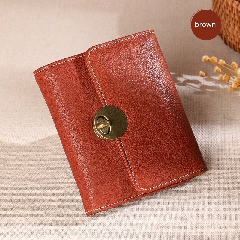 Women's Long Thin Top Layer Cowhide Lock Two-layer Wallet - Image 6
