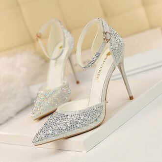 One word with shiny rhinestone female cool High Heels for Women