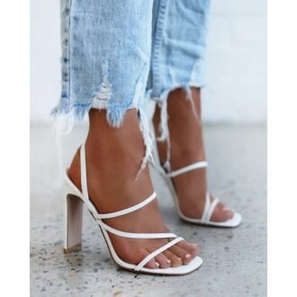 Ladies High Heel Sandals, Square Toe Stiletto Slippers for Women