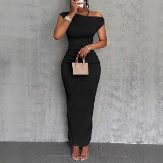 Cute Fashion Water Ripple Sloping Shoulder Dress, Evening Dresses