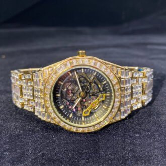 Hip Hop Full Square Diamond Luminous Hollow Mechanical Watch for Men