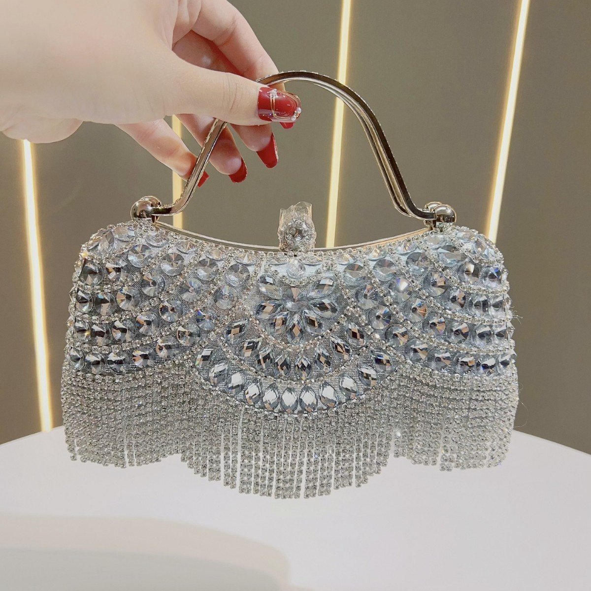 Diamond-encrusted Clutch With Tassel Evening Bag - Image 3