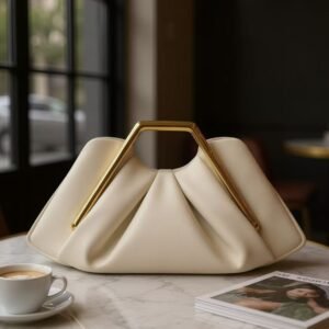 Womens Retro-Style Framed Pleated Cloud Bag